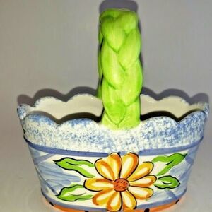 Inspirado Ceramic Handpainted Italian style floral motif basket~Vintage~